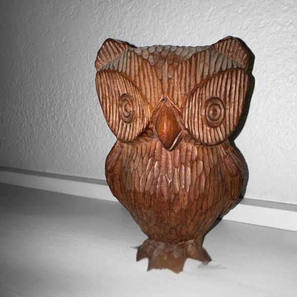 Hand-Carved Wooden Owl Figurine – Rustic Folk Art Woodland Decor - Picture 10 of 11
